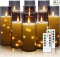 Flickering Flameless LED Candles, 9 Pcs with Embedded Star String, Acrylic LED Pillar Candles with Remote, Suitable for Home Decoration (Grey)