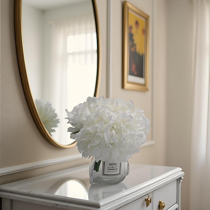 LADADA Artificial White Peony and Glass vase Decoration, Glass Bottle Set,Suitable for Living Room, Dining Table, Wedding, and Other Home Decoration