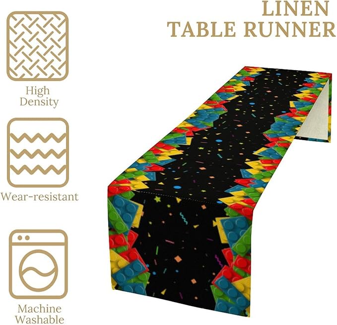Building Blocks Colorful Blocks Table Runner for Kids Teens Bedroom Living Room Kitchen Birthday Party Decor - 13x36 Inch