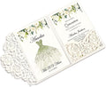 DORIS HOME 50pcs Laser Cut Quinceanera Invitations Green and Ivory White, 4.7x7.1 Personalized Quince Invitations for 15th Birthday, Invitation cards for Sweet 16 with Envelopes