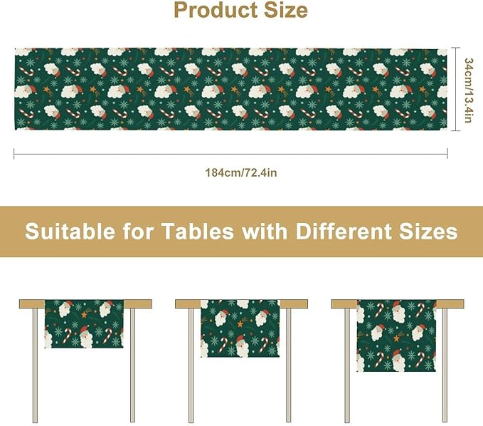 Christmas Table Runner,Seasonal Winter Xmas Holiday Green Table Cloth Kitchen Dining Table Decoration for Home Party Decor 13x60 Inch