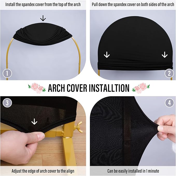 LEBENGURU Upgraded 6FT Wedding Arch Cover, Black Spandex Fitted Arch Backdrop Cover, Round Top Chiara Stand Covers for Birthday Party Baby Shower Banquet Balloon Décor