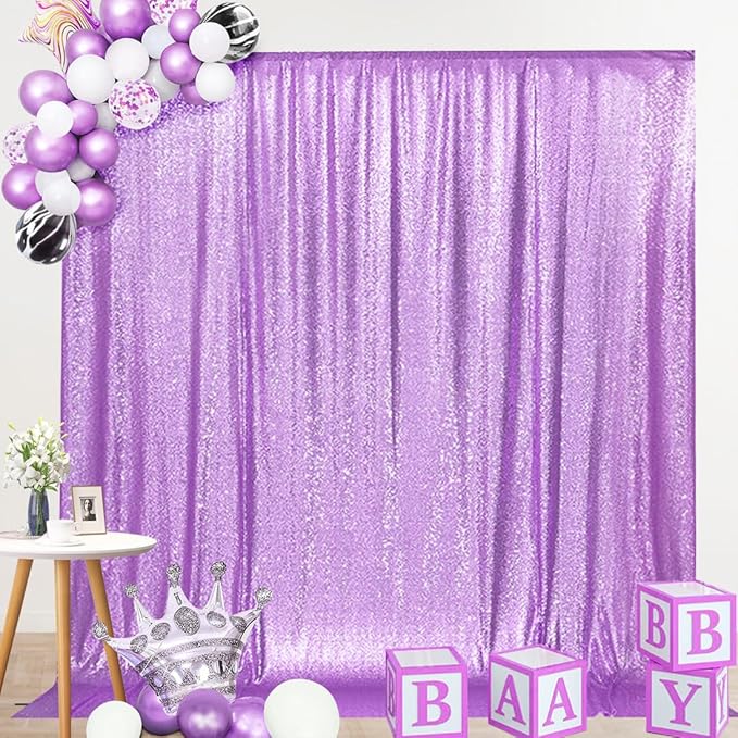 SquarePie Sequin Backdrop Curtain Not See Through Thick Glitter Background for Party 6FT x 8FT Lavender