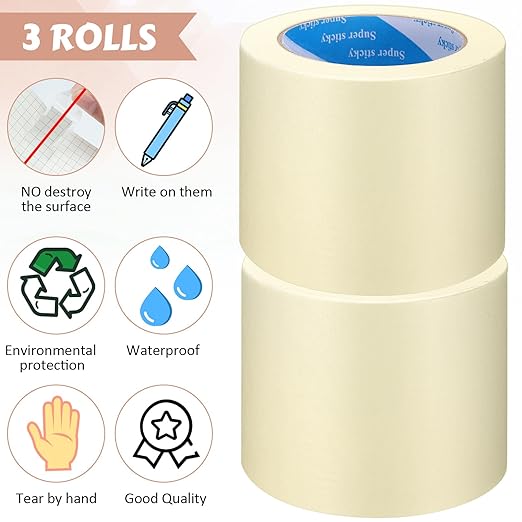 Masking Tape Bulk General Purpose Masking Painting Tape 55 Yards for Painting Home Office School Stationery Arts Crafts Basic Use, Easy Removal(3 Rolls,6 Inch)