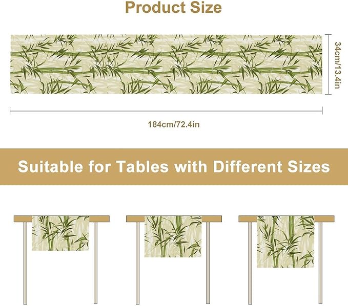 Bamboo Table Runner,Green Plant Leaf Pattern Table Cloth Kitchen Dining Table Home Party Decoration 13x60 Inch