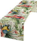 Parrot Table Runner,Tropical Palm Leaf Colorful Macaw Bird Watercolor Print Tablecloth Burlap for Hotel Indoors Outdoor Dining Room Kitchen Home Decor,W13X L80 in