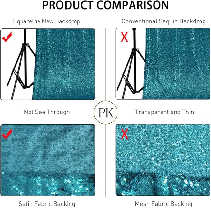 SquarePie Sequin Backdrop Curtain Not See Through Thick Glitter Background for Party 8FT x 10FT Teal