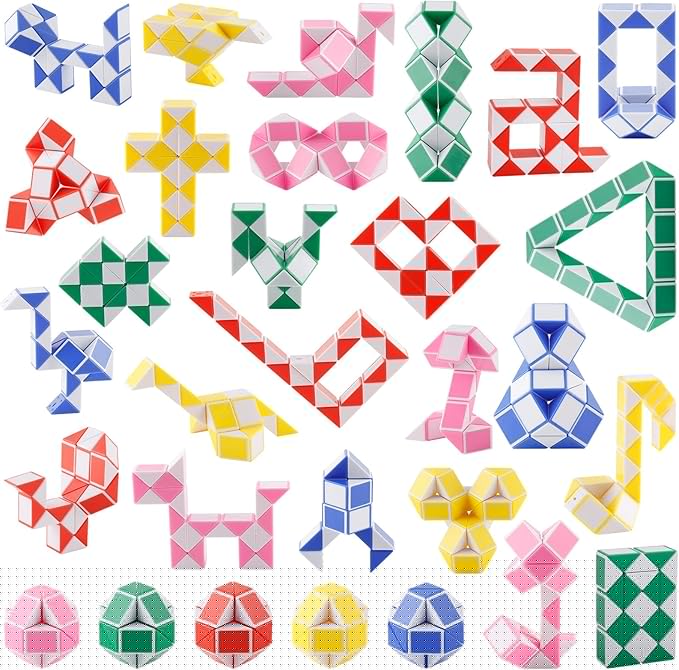 Ganowo 30 Pack Party Favor, Medium Fidget Snake Cube Twist Puzzle Toys for Kids Teens Stocking Stuffers Bulk Birthday Party Supplies Goodie Bags Fillers, Random Colors