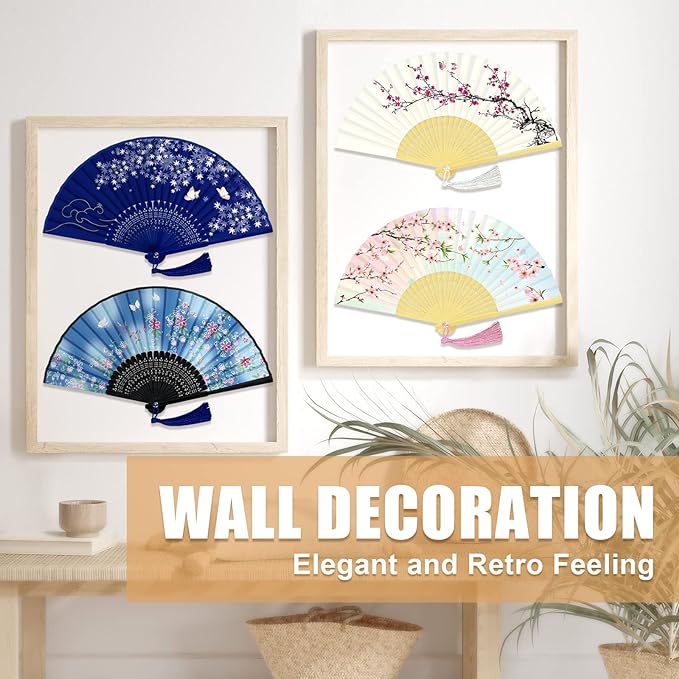 WEARXI Handheld Fan, 4 PCS Hand Fan, Chinese Folding Fan for Women Foldable, Silk Bamboo Hand Held Fan, Paper Hand Fan