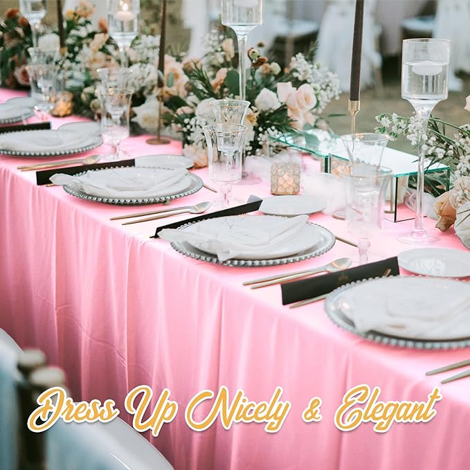 BRILLMAX 4 Pack Pink Tablecloths for 8 Foot Rectangle Tables 90 x 156 Inch - 8ft Rectangular Bulk Linen Polyester Fabric Washable Cloth Cover for Wedding Reception Banquet Birthday Party
