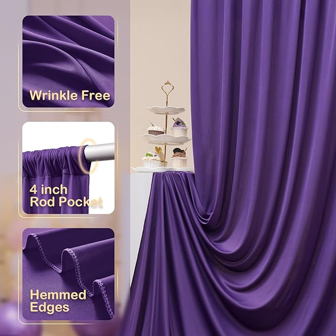 20ftx10ft Purple Backdrop Curtains for Party Background, Wrinkle Free Purple Photo Curtains Backdrop Drapes 4 Panels Back Drop Cloth for Wedding Birthday Photography Baby Shower Decor