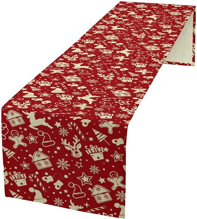 Christmas Table Runner,Seasonal Winter Deer Table Decoration Snowflake Table Cloth Kitchen Dining Table Decoration for Home Party Decor 13x108 Inch