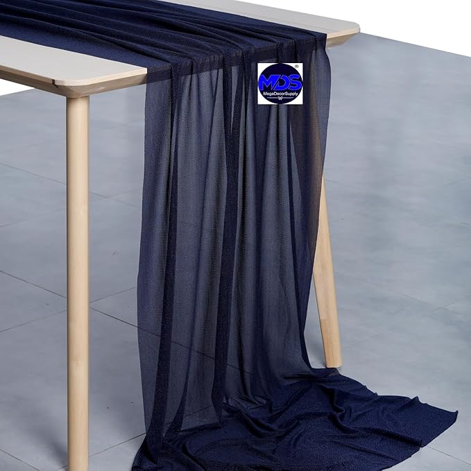 MDS 15 Pack 10ft Chiffon Table Runner 29 x 120 Inches Sheer Wedding Runner Romantic Rustic Table Runner for Wedding Decorations, Birthday Parties, Bridal Shower Party Arch Decor - Navy Blue