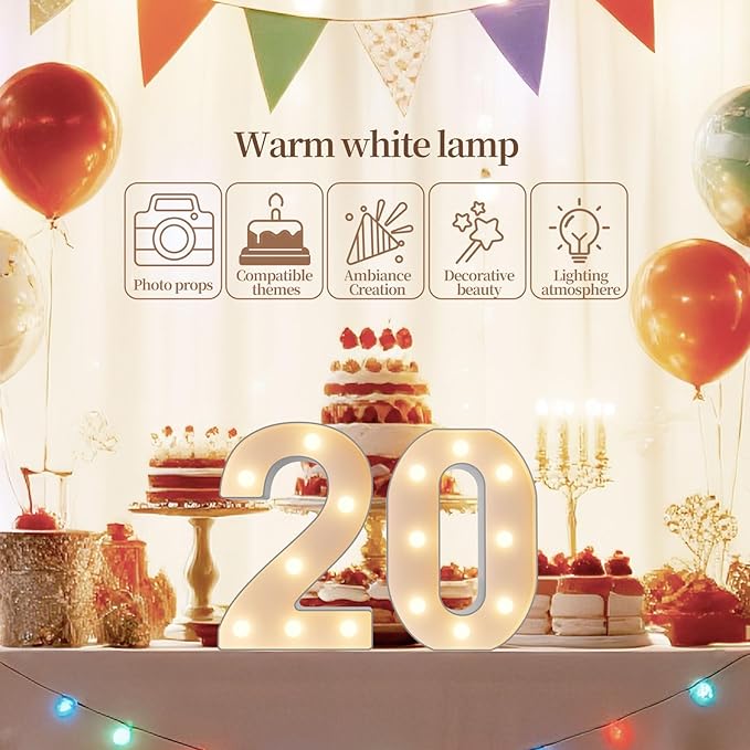 LED Marquee Light Up Numbers Sign - Lighted Birthday Numbers Sign for 40th Birthday Party Decoration, Bar Wall, Home, Table Room, Wedding and Christmas Decorations, Number 40