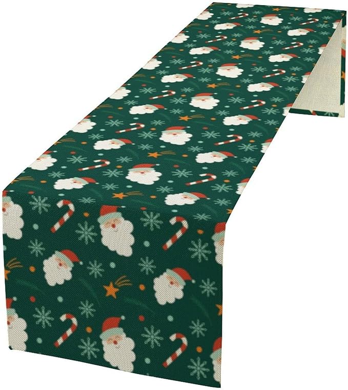 Christmas Table Runner,Seasonal Winter Xmas Holiday Green Table Cloth Kitchen Dining Table Decoration for Home Party Decor 13x108 Inch