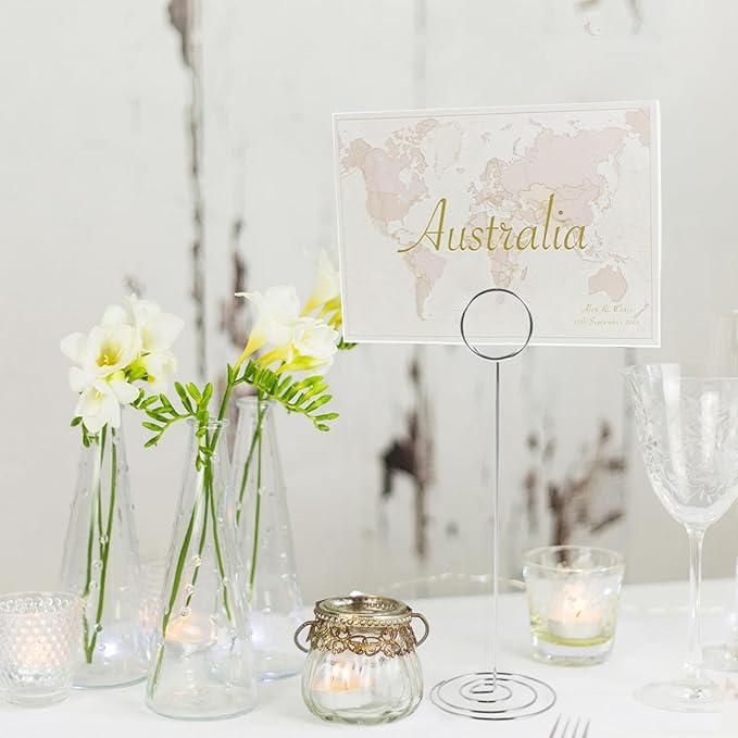 24 Pcs Table Number Holder 8.66inch Tall Metal Iron Place Card Holder Lightweight Picture Holder Stand Portable Round Shape Photo Memo Note Holder for Office Wedding Party