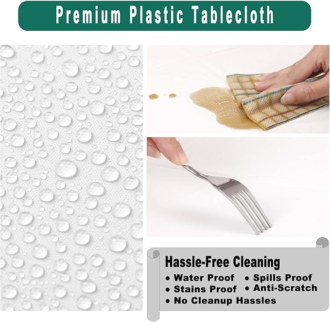 PARTY ULYJA White Plastic Tablecloths 2 Pack Disposable Table Covers 54 x 108 Inch Bridal Shower PEVA Vinyl Table Cloths for Picnic Birthday Wedding Banquet Parties 8 ft Rectangle Table Use