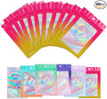 Funfery 100 Pack Gradient Holographic Bags,Mylar Resealable Bags with Zipper,Clear Window Packaging Pouchs,Smell Proof Bag for Food Storage,Sample Jewelry Bag(2.7x3.9In,Hot Pink Orange)