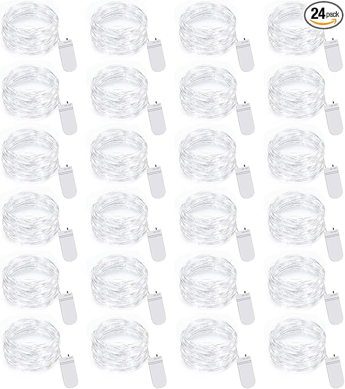 24 Pack LED Fairy Lights Battery Operated 7Ft 20Led Mini String Lights Waterproof Christmas Lights for Mason Jars Bedroom DIY Party Wedding Christmas Decor White
