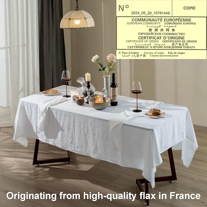 Talasily Linen Tablecloth 100% Pure Linen Table Cloth 60x144 Inches Rectangle Tablecloths Washable Cloths for Kitchen, Dining, Buffet Parties, Holidays, Picnic, Weddings and Restaurants-White
