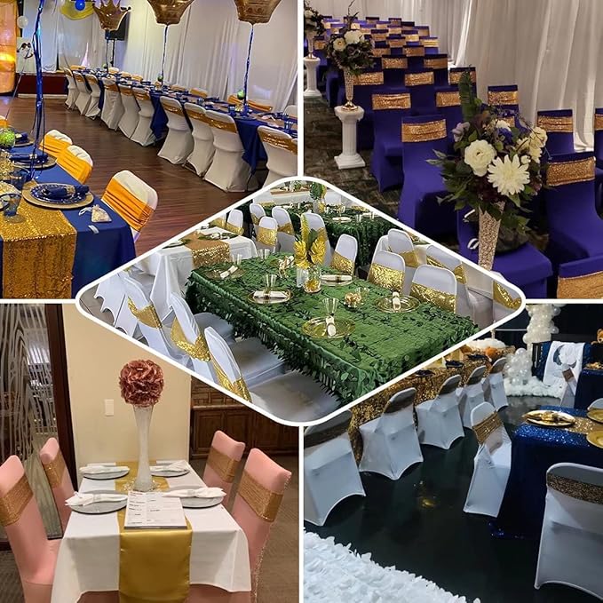 50 Pcs Sequin Chair Sashes Stretch Chair Bands Spandex Polyester Bows for Party Hotel Wedding Banquets Decoration - Aqua