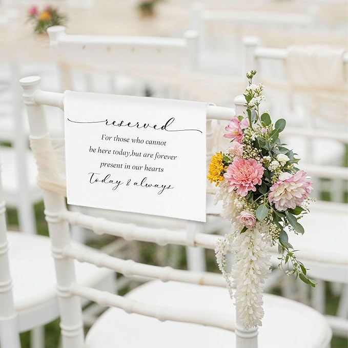 In Loving Memory Wedding Sign, Reserved Memorial Signs Pew Cloths Seating Placeholder for Chairs, Wedding Decorations for Reception Celebrations Event (today & always, 1 Pc)
