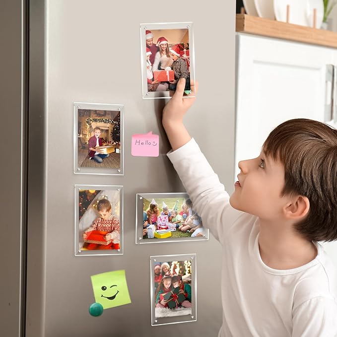 6 Pack Magnetic Picture Frames for Refrigerator 4x6, Acrylic Fridge Magnet Frame, Stylish Clear Framless Photo Frame for Home, Office, School Locker Display
