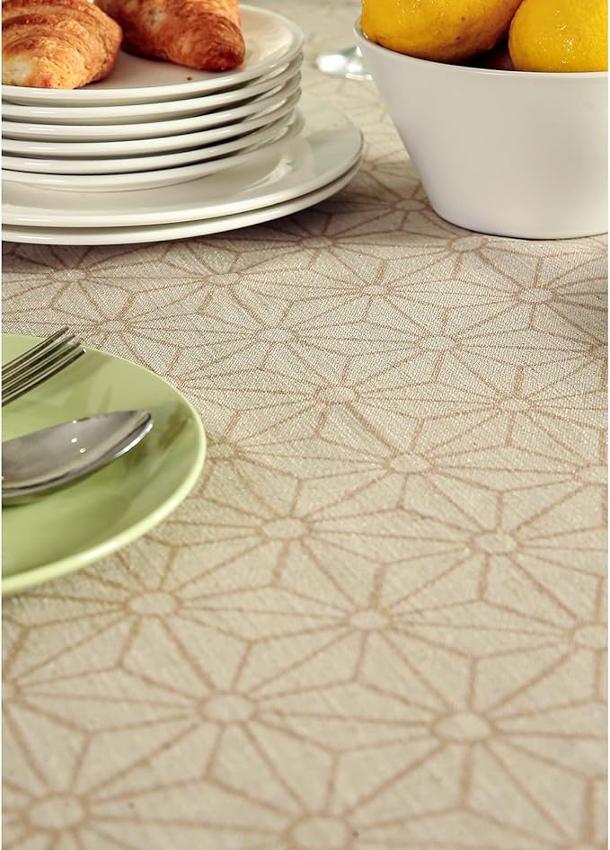 patdrea Designer French Light Brown Rectangular Table Cloth,Linen Floral Durable Breathable Extra Long Tablecloth,Decor for Kitchen Dining,Parties,Party,Christmas,Thanksgiving,63"x110"-Cudillero