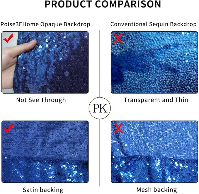 Poise3EHome Navy Blue Sequin Backdrop, 6Ft x 6Ft Glitter Satin Background Drapes for Weddings, Parties, Xmas, Thanksgiving Decor