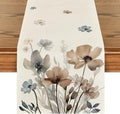 Artoid Mode Brown Poppy Floral Leaves Spring Table Runner, Seasonal Summer Kitchen Dining Table Decoration for Home Party Decor 13x60 Inch