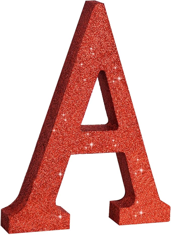 TONIFUL 8 Inch Red Glitter Letter A Table Centerpiece A-Z Red Birthday Party Decorations,Red Alphabet A for Birthday,Chrismas,Graduation,Bridal Shower,Wedding,Anniversary Party Supplies