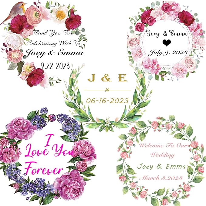 200 Pack Custom Stickers Personalized Labels for Business Logo Customized Vinyl Wedding Favors Birthday Baby Bridal Shower Make Your Own 1 Inch-10 Inch,lable-flower200