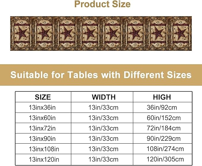 Wild West Table Runner, Rustic Farmhouse Texas Star Vintage Rodeo Cowboy Old Sign Wild West Print Pattern for Home Kitchen Table Decor Dining Coffee Room Garden Party Decor 13x108in
