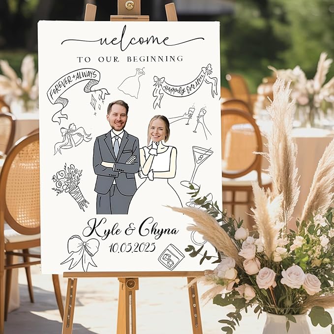 Custom Wedding Plaque for Welcome Sign, Personalized Welcome to our Weddings Poster with Portrait Bride & Groom, Customized Funny Wedding Sign for Bridal Party, Engagement