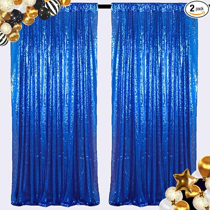 ShiDianYi Sequin Backdrop Royal Blue 2 Panels 4FTx10FT Curtains for Photograph Sequin Photo Backdrops for Birthday Sparkle Wedding Curtain Glitter Background