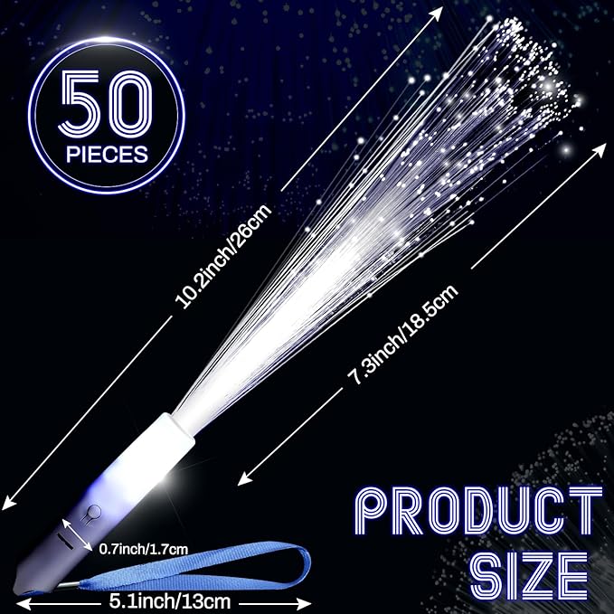 100 Pcs White Fiber Optic Wands Bulk Wedding Sparklers Party Favors LED Light Glow Sticks with 3 Modes Long Flashing Glow for Birthday Wedding Bridal Shower Glow in the Dark Party Favors