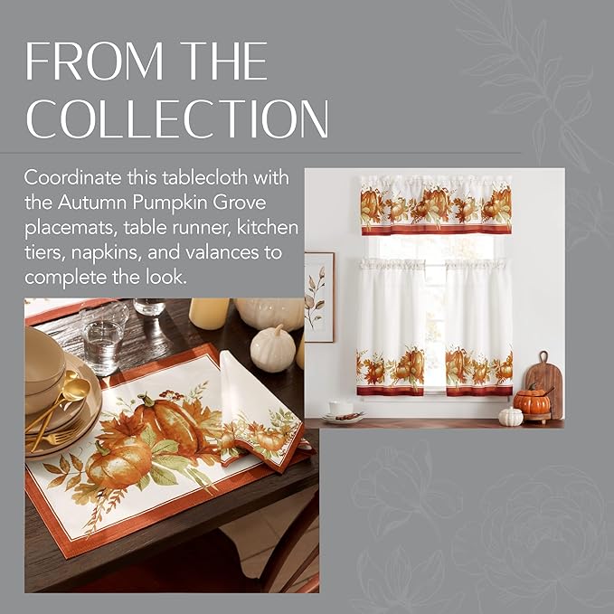 Elrene Home Fashions Autumn Pumpkin Grove Wrinkle Resistant Tablecloth, 60"x84" Rectangle, Multi Color