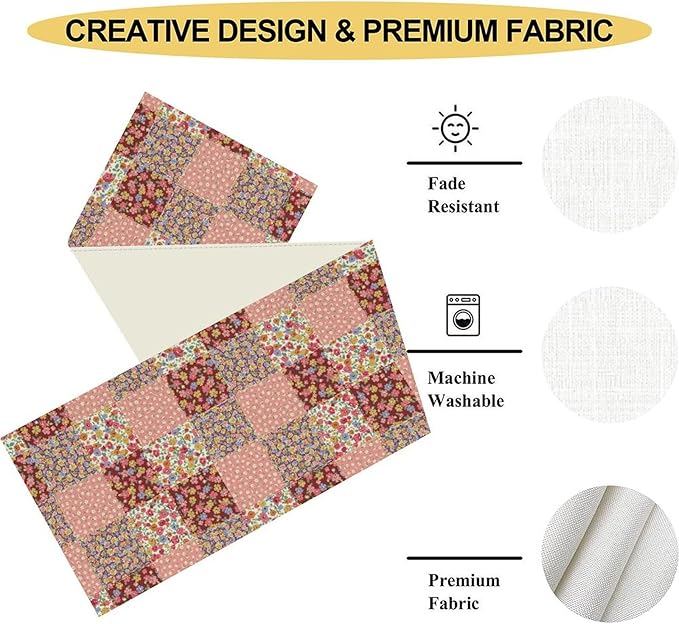 Boho Patchwork Table Runner, Vintage Farmhouse Colorful Wildflowers Bohemian Paisley Flower Table Center Decor for Home Kitchen Dining Patio Holiday Party Indoor Table Decorations, 13"x72" Inch