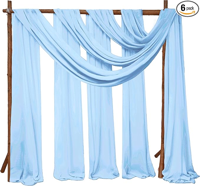 6 Panels Wedding Arch Drapery Baby Blue 28"x20Ft Wedding Arch Draping Fabric Chiffon Fabric Drape Sheer Backdrop Curtain for Weddings Party Swag Ceremony Birthday Arbor Drapery Reception Ceiling Décor