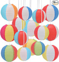 15Pcs Beach Ball Hanging Paper Lanterns Colored Summer Party Decorations for Pool Backyard Outdoor Classroom