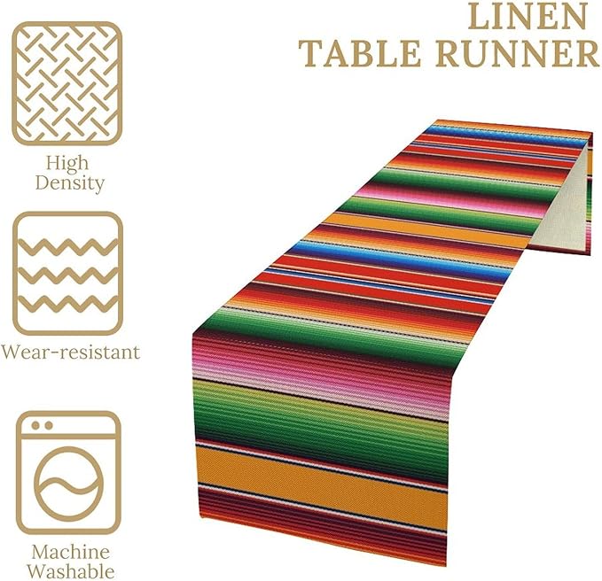 Mexican Table Runner,Colorful Stripe Art Table Runner for Kitchen Dining Table Home Party Decoration 13x90 Inch