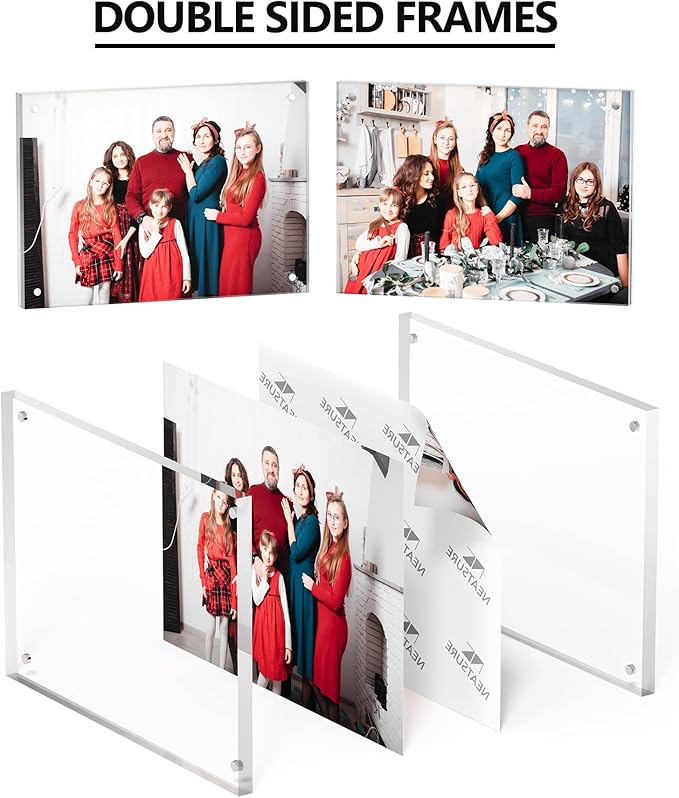 5x7 Acrylic Picture Frame 5 Pack, Clear Freestanding Double Sided Frameless Magnetic Photo Frames, Desktop Display Decor Gift