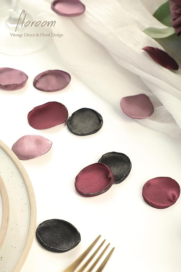 Floroom 300pcs Rose Petals Black Burgundy Faux Silk Flower Petals for Wedding Flower Girl Basket Aisle Scatter Dinner Table Centerpieces Party Confetti Bridal Shower Romantic Night Decoration