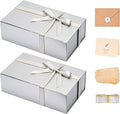 LIFELUM Large Gift Boxes with Lids,2 Pack 13.85 x 8.35 x 4.45 inch Silver Gift Boxes with Ribbon, Card, Shredded Paper Filler Gift Boxes for Presents,Graduation,Christmas,Birthdays