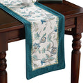 patdrea Designer Elegant French Floral Velvet Table Runner, Teal with Blossoms Pattern Table Mat, Decoration for Kitchen Dining Coffee Table Shelf Cabinet Banquet Thanksgiving,12"*71"