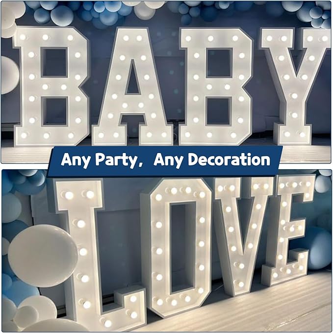 Marquee Letters 3 Feet Tall Large Light Up Letters Baby Shower Decorations Wedding Engagement Happy birthday White Party Decorations Marry Me Sign Big Cardboard Backdrop D
