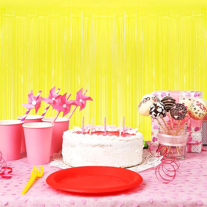 10 Pack Yellow Foil Curtain Backdrop 3.2ft x 8.2ft Macaron Tinsel Foil Fringe Curtains Streamer Photo Booth Backdrop for Birthday Party Baby Shower Engagement Wedding Holiday Decor (Macaron Yellow)