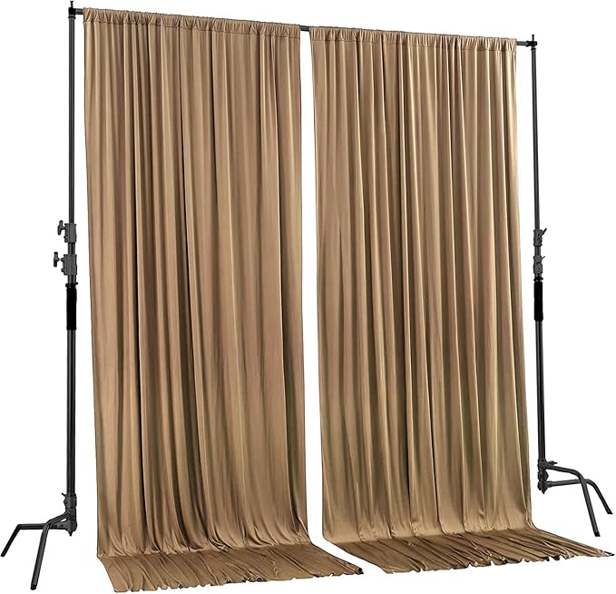 AK TRADING CO. 10 feet x 10 feet Beige Polyester Backdrop Drapes Curtains Panels with Rod Pockets - Wedding Ceremony Party Home Window Decorations