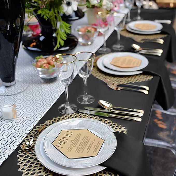 4 Pack Black Tablecloths for 6ft Rectangle Tables 60 x 102 Inch - Polyester Table Cover Stain and Wrinkle Resistant Washable Fabric Table Clothes for Wedding Party Banquet Reception Restaurant
