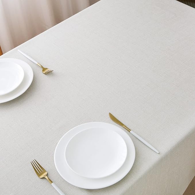 NLMUVW White Linen Tablecloth 84 Inch for Rectangle Table 6ft, Rustic Faux Linen Textured Table Cloth Cover Farmhouse for Party Kitchen Dining, 54 x 84 Inch